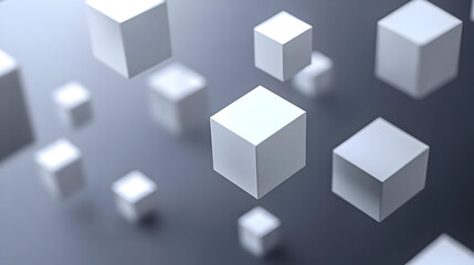 A collection of floating white cubes against a gradient background.