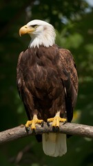 Fototapeta premium Bald Eagle in Nature Forest, Real Photo, Pattern Background, Wallpaper, Cover and Screen for Smartphone, Cell Phone, Computer, Laptop