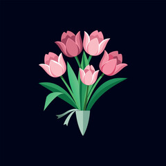 Obraz premium bouquet of pink tulips vector isolated illustration design