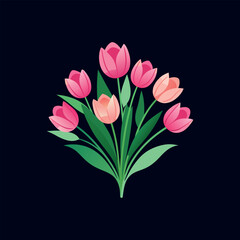 bouquet of pink tulips vector isolated illustration design