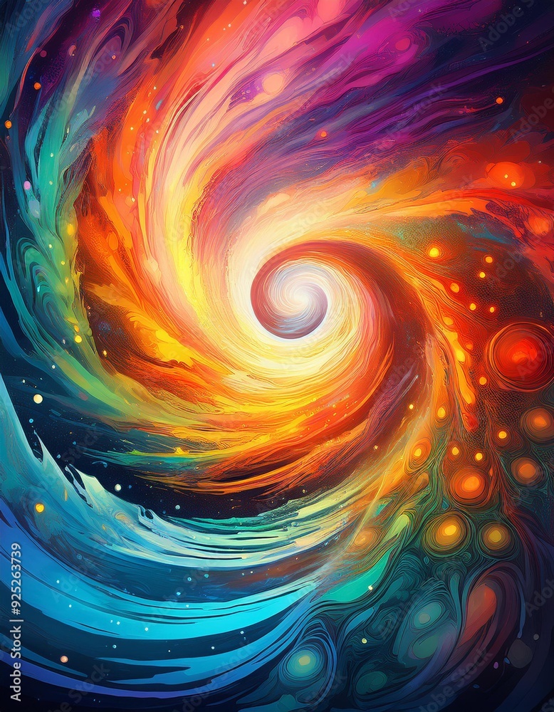 Wall mural psychedelic background featuring a hypnotic spiral vortex abstract colorful wallpaper. dynamic dimensions swirling colors