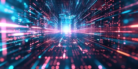 Futuristic Neon Tunnel with Vibrant Lights created by ai