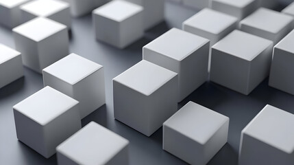 A collection of white cubes arranged on a surface, creating a minimalist visual effect.