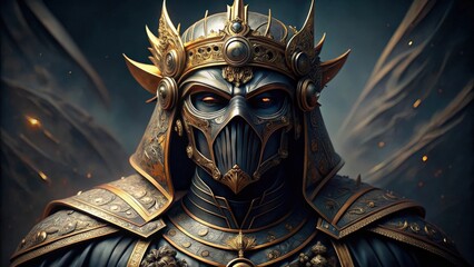 Mask of the empire worn by a majestic figure, empire, royal, ruler, leader, power, authority, majestic, golden, ornate