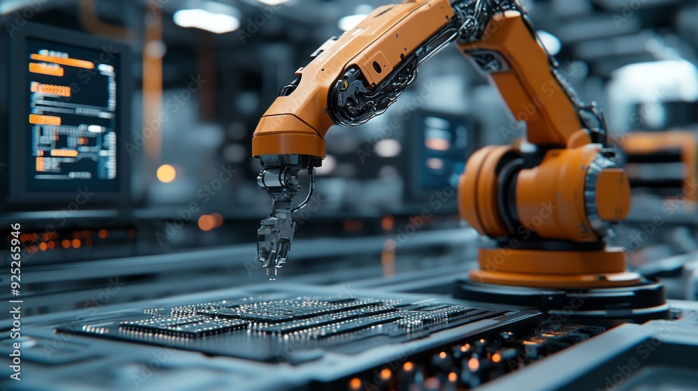 Aufkleber An advanced automation system operates smoothly, showcasing its capabilities in a sleek, illuminated workspace