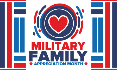 National Military Family Month in United States. Celebrate annual in November. Thank you for military family. Patriotic american elements. Poster, card, banner, background. Vector illustration