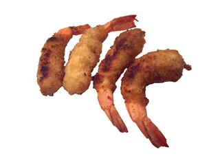 Breaded and deep fried shrimps. Shimp furai isolated.