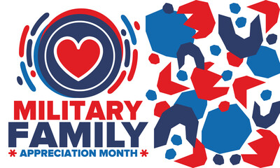 National Military Family Month in United States. Celebrate annual in November. Thank you for military family. Patriotic american elements. Poster, card, banner, background. Vector illustration
