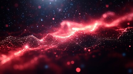 Obraz premium Abstract red and blue cosmic landscape created with digital particles in a dark space setting