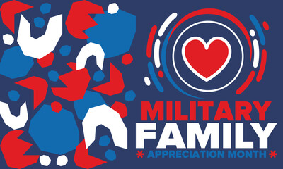 National Military Family Month in United States. Celebrate annual in November. Thank you for military family. Patriotic american elements. Poster, card, banner, background. Vector illustration