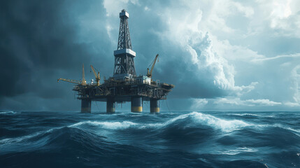 High-tech oil drilling rig in the middle of the ocean, state-of-the-art equipment