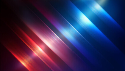Fototapeta premium Vibrant Diagonal Neon Light Streaks on a Gradient Dark Background. Abstract Futuristic Technology Theme with Dynamic Red, Blue, and Purple Glowing Lines in Motion. Patriotic Banner Wallpaper USA Flag