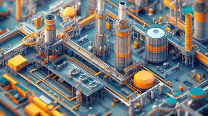 High-tech oil refinery with automated processes and robots