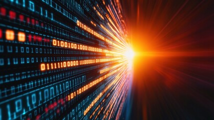 Fototapeta premium A computer screen with a bright orange light shining through it