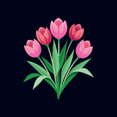 bouquet of pink tulips vector isolated illustration design