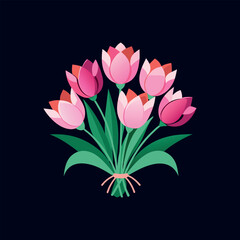 bouquet of pink tulips vector isolated illustration design