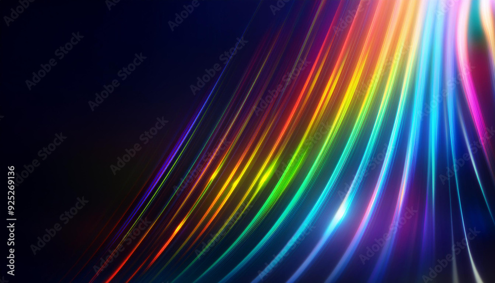 Aufkleber Vibrant Spectrum of Radiant Light Beams. Dynamic Display of Multicolored Waves in Motion on a Dark Background, Energy Flow Beauty of Refracted Light in Abstract Form. Poster Banner Wallpaper