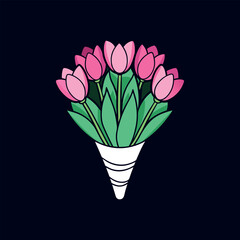 bouquet of pink tulips vector isolated illustration design