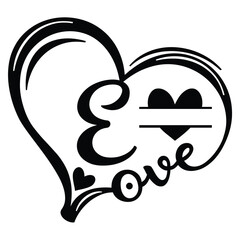 Letter E with Heart Love Design - Romantic Alphabet Illustration for Valentine’s Day, Wedding, and Anniversary