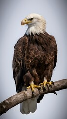 Bald Eagle Perched on Branch on White Background, Real Photo, Pattern Background, Wallpaper, Cover and Screen of Smartphone, Cell Phone, Computer, Laptop