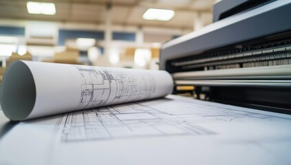 Blueprint printing on large format printer.