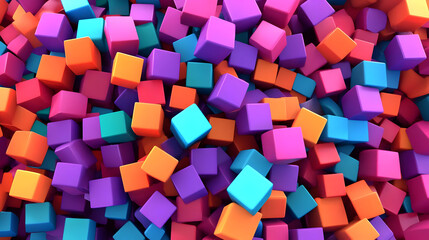 A colorful background of many 3D square blocks arranged in a random, organic way.