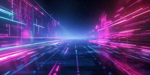 Fototapeta premium Futuristic Neon Tunnel with Vibrant Lights created by ai