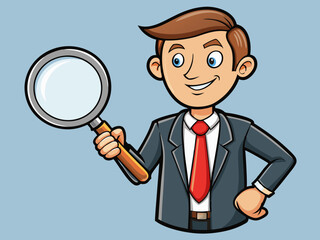 Businessman with Magnifying Glass: Close Examination and Detailed Scrutiny in Professional Analysis, Highlighting Precision and Focus in Business Investigations