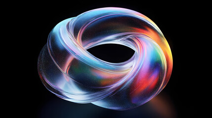 A colorful, abstract 3D knot-like shape with a glossy surface and vibrant reflections.