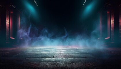 Abstract image of dark room concrete floor. Black room or stage background for product placement.Panoramic view of the abstract fog. White