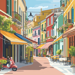 Obraz premium capture the cheerful and picturesque essence of traditional Italian settings with a scooter, perfect for creating bright and inviting illustrations.