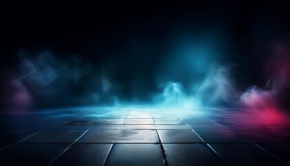 Obraz premium Abstract image of dark room concrete floor. Black room or stage background for product placement.Panoramic view of the abstract fog. White