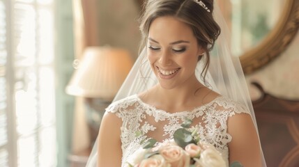 Naklejka premium beautiful woman in wedding dress