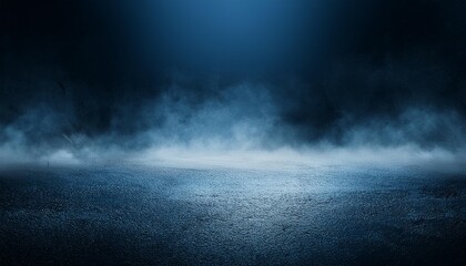 A dark empty street, dark blue background, an empty dark scene, neon light, spotlights The asphalt floor and studio room with smoke float up the interior