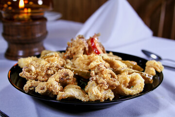 Fried Calamari with red and green cherry peppers