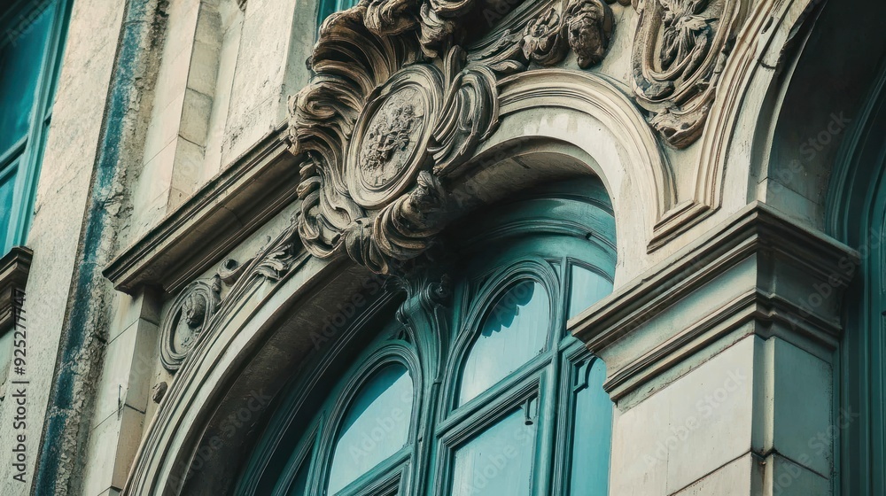 Aufkleber ornate architectural detail of a building with an arched window
