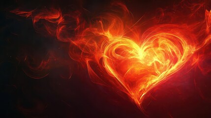 Fototapeta premium Flaming heart with delicate, swirling flames, set against a dark, abstract background, ethereal glow, Fantasy style