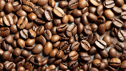 Scattering a few coffee beans with copy space