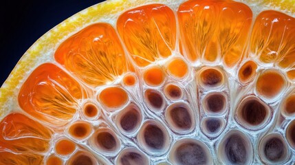 Macro View of a Citrus Fruit's Interior, Revealing Complicated Internal Structure