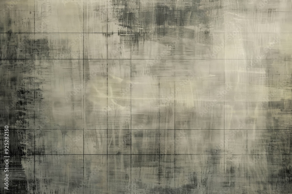Poster geometric shapes in black and white on canvas with subtle grid pattern, overlay a subtle grid patter
