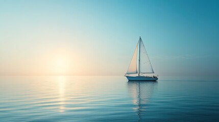 Fototapeta premium Minimalist sailboat on a calm background symbolizing journey and peace.