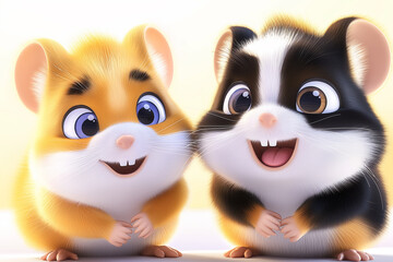 Obraz premium Two lovely cartoon hamsters close up illustration