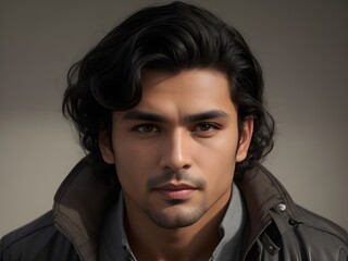 portrait of a man with long dark hair, stylish and modern image suitable for fashion, modeling or creative photography