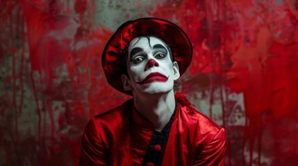 clown with a hat with a red cloth background