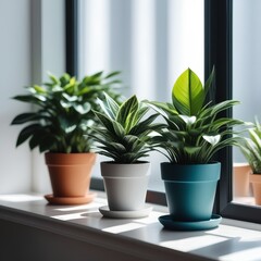 Obraz premium Potted green plants on window