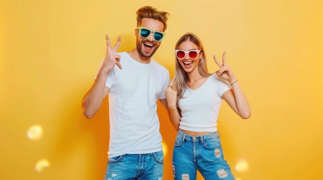 The cheerful friends posing