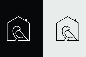 Creative bird home for logo design concept, minimalist bird house line art label logo vector illustration