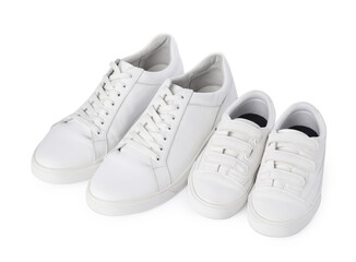 Big and small sneakers isolated on white