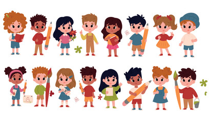 Cheerful Children set . children illustration . boys and girls set . schoolchildren . kindergarten children