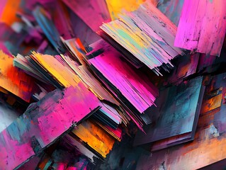 Abstract Artwork with Layered, Vibrant, and Textured Colors